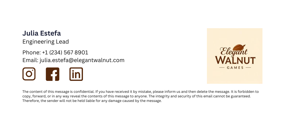 professional email signature with legal disclaimer