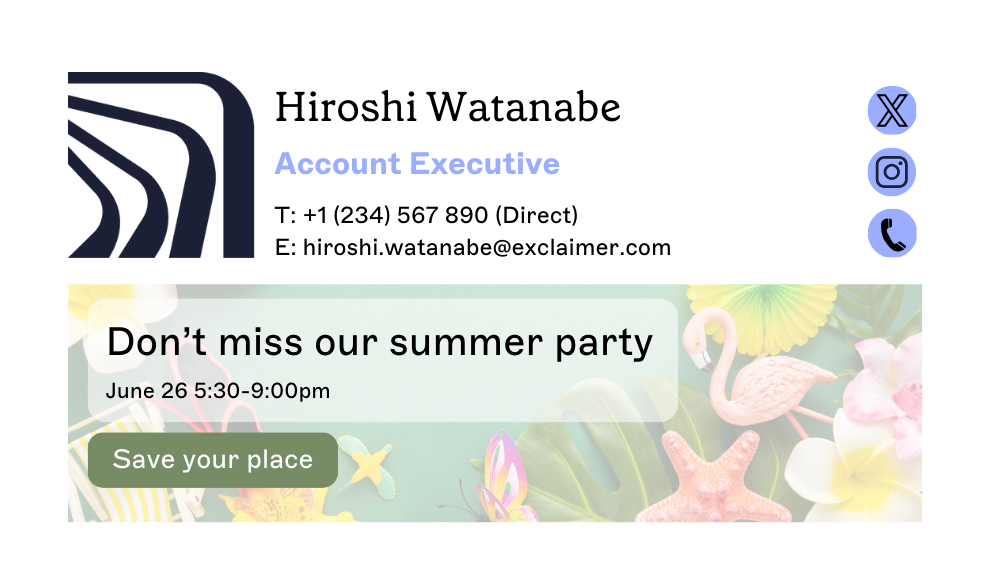 Internal email signature promoting an event