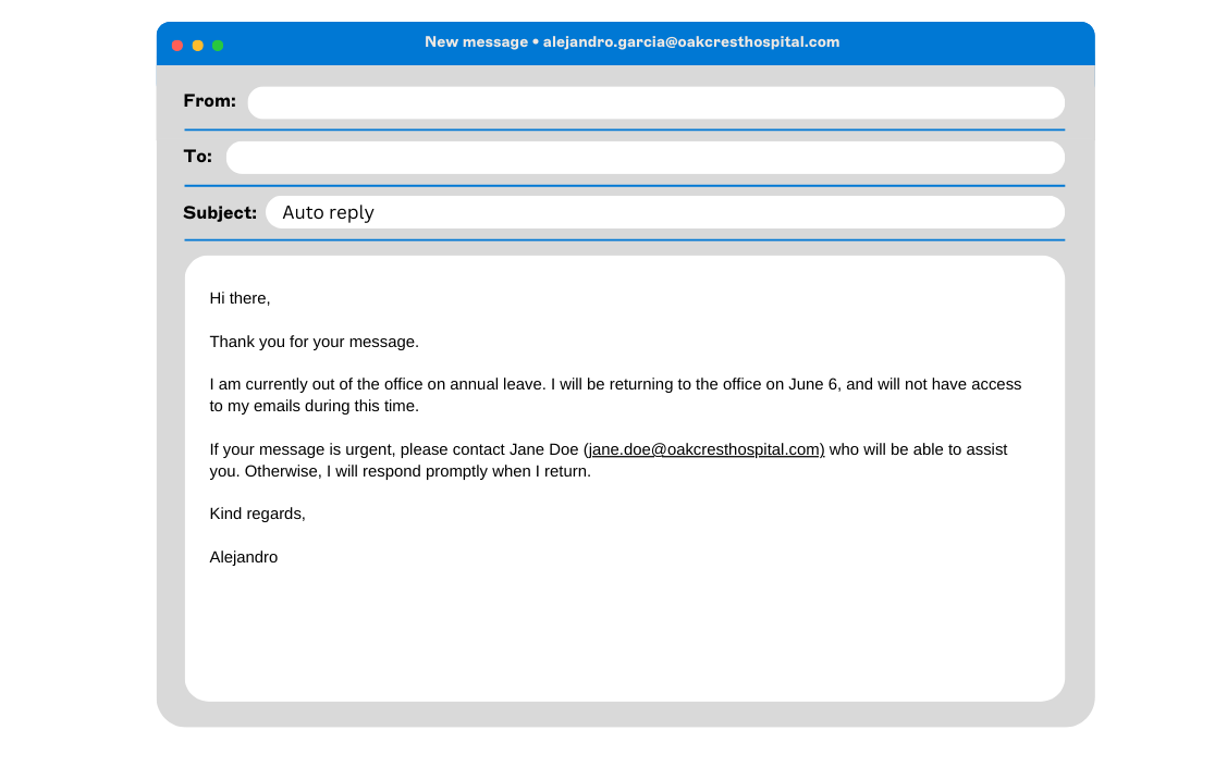 out of office message example