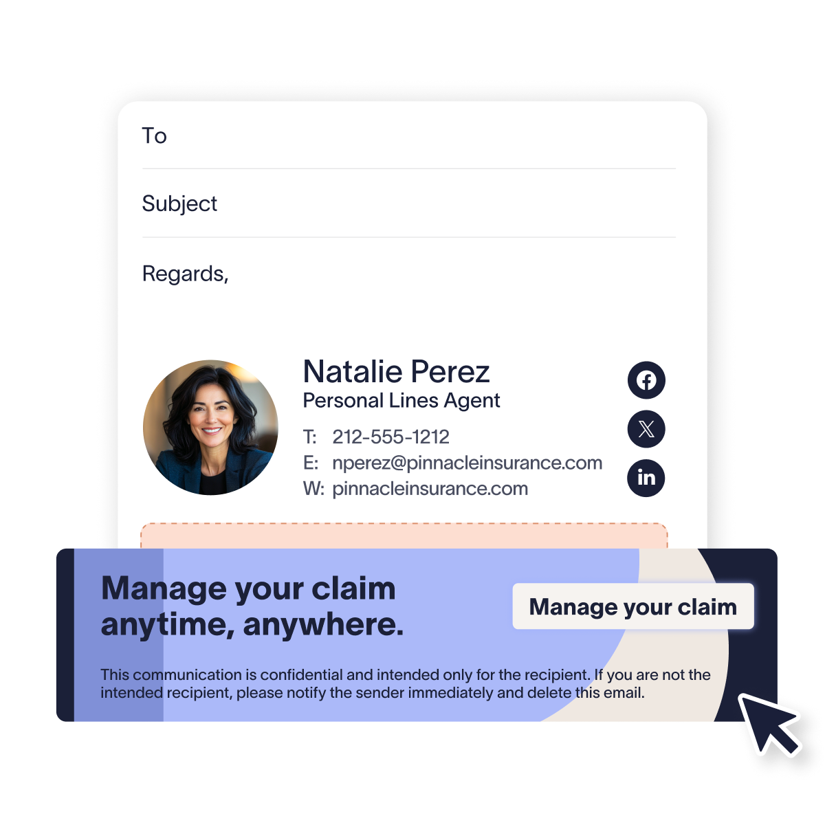 email signature design with images for banner, photo, and social icons