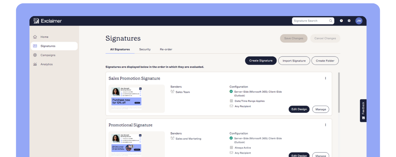 create outlook 365 signatures in exclaimer