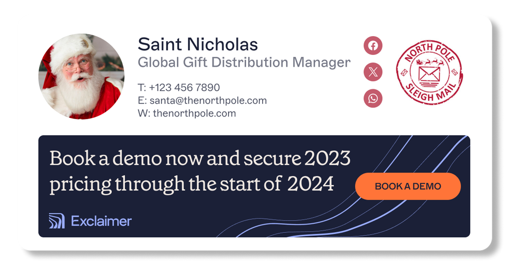 christmas email signature banner with demo button