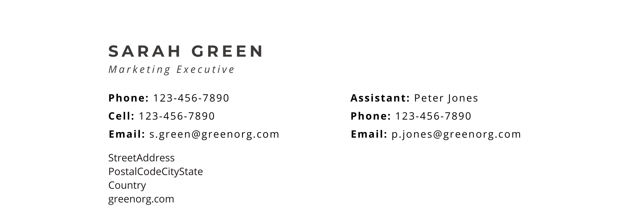 email signature contact details in two columns