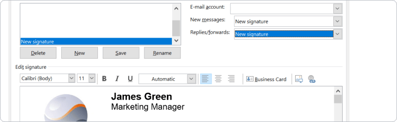 Assign your signature in Outlook to new messages and/or replies/forwards