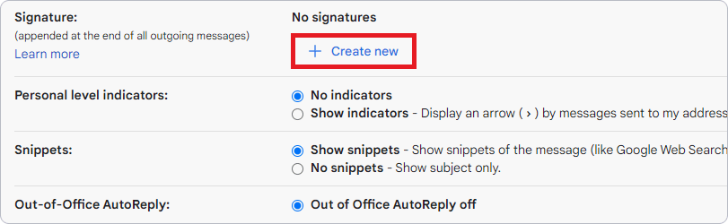 Signature settings in Gmail