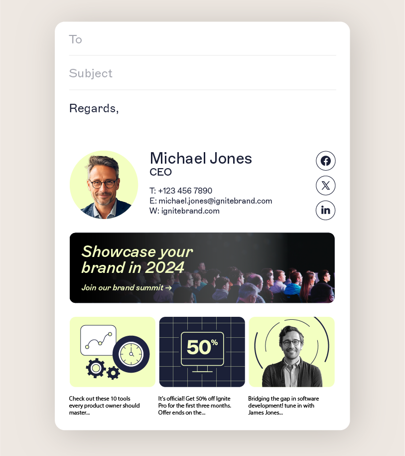 ceo email signature with social feeds