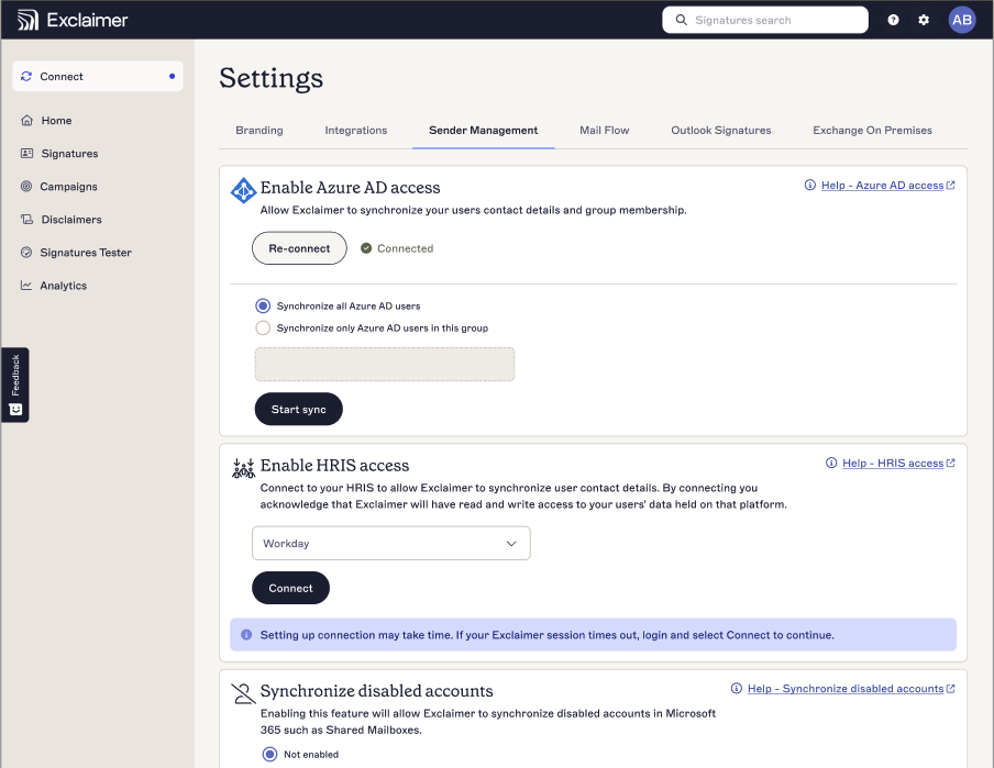workday integration in Exclaimer UI