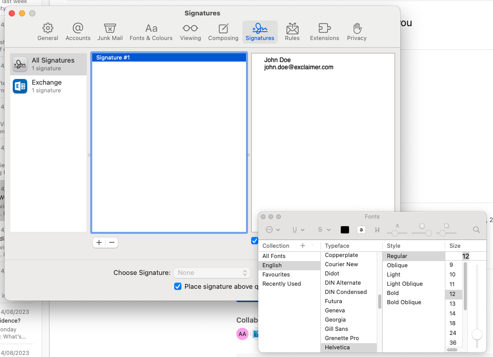 changing fonts in an email signature for mac example